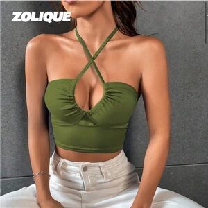 SHEIN Olive Halter Crop Top